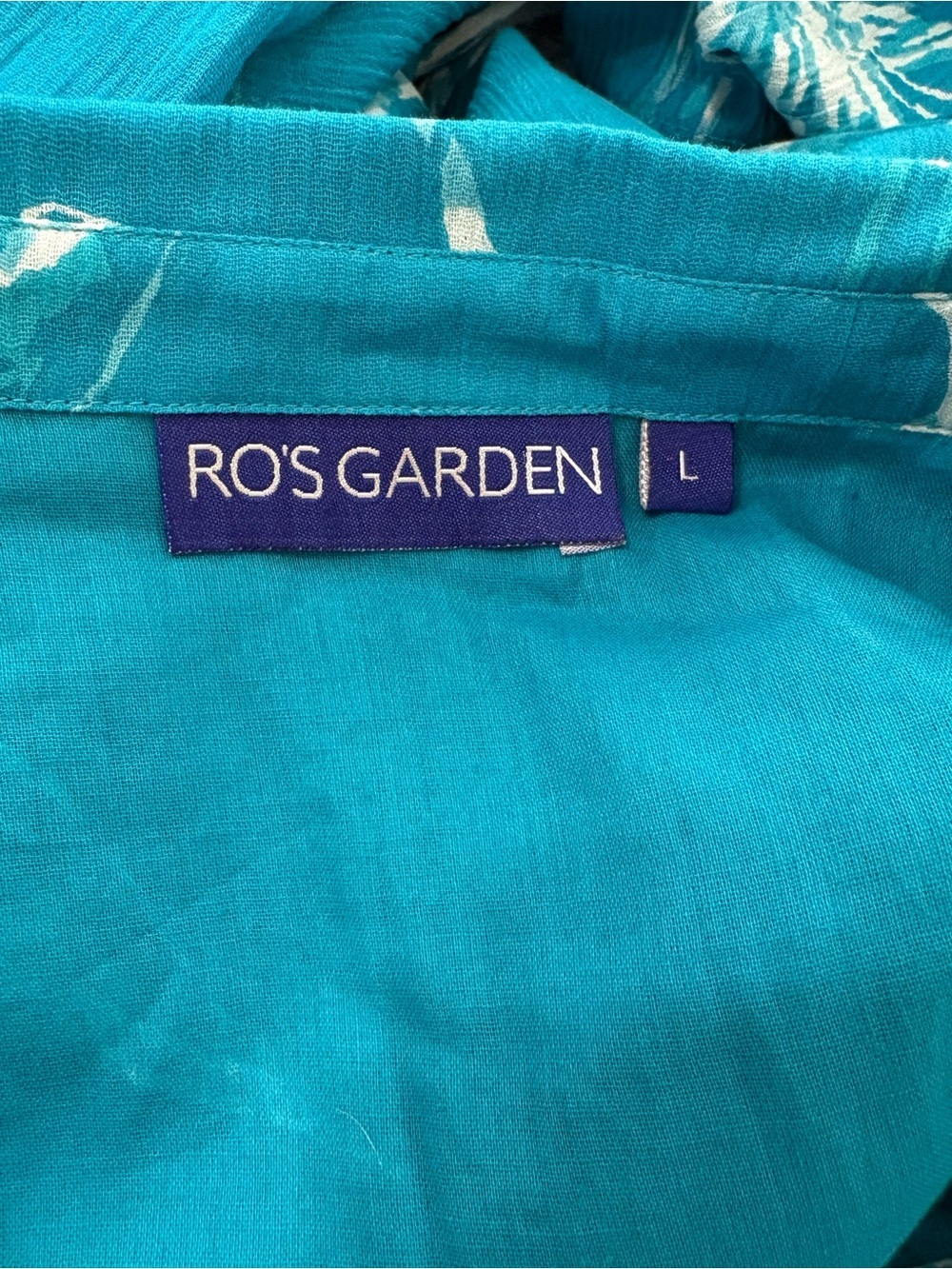 RO'S GARDEN Deauville Floral Mini Dress Button Front Collared Cotton Teal Large - Picture 7 of 9